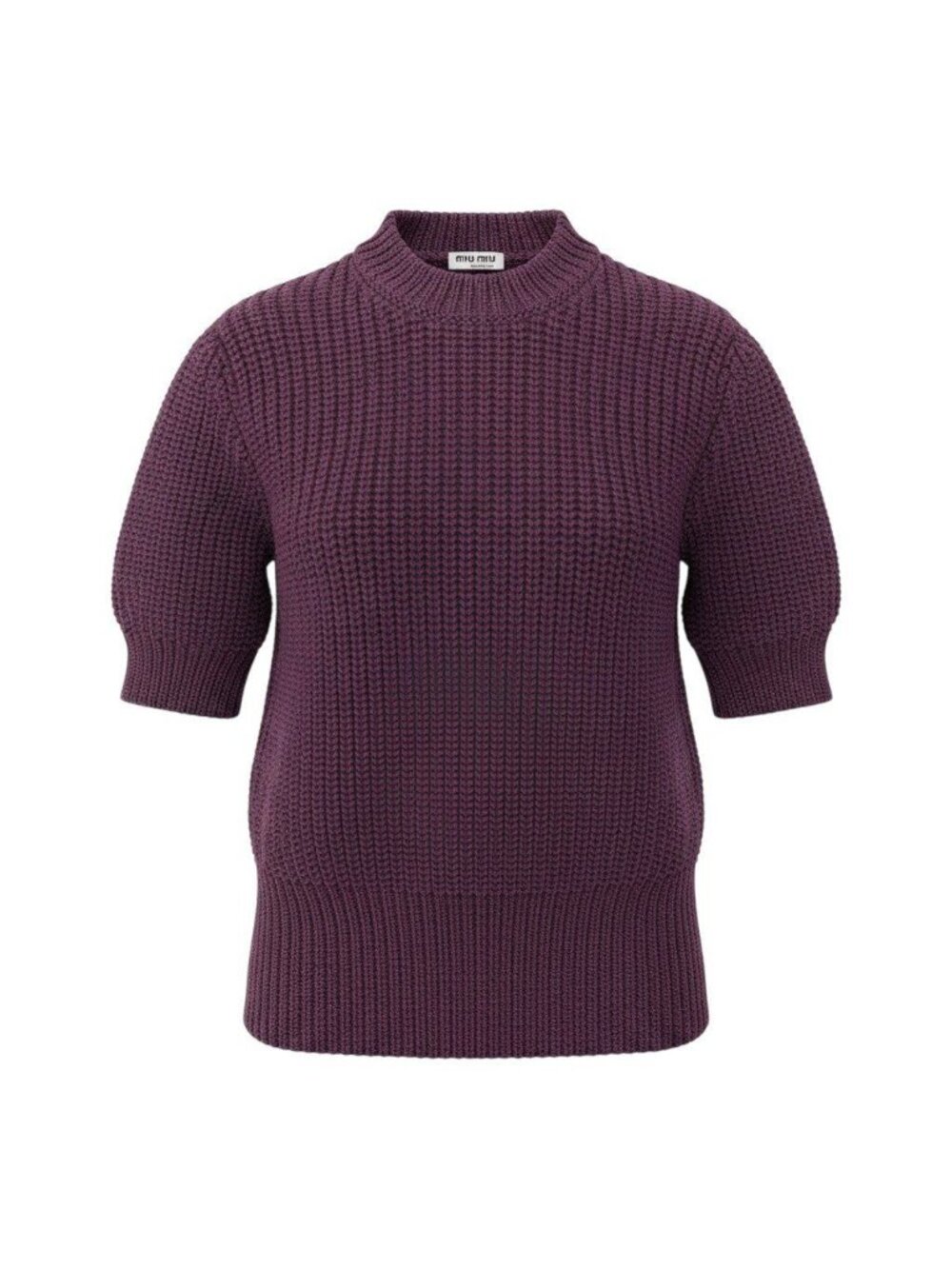 Miu Miu Ef8 Crew Neck Waffle Knit Sweater Short Sleeve Wine Red Wool 36